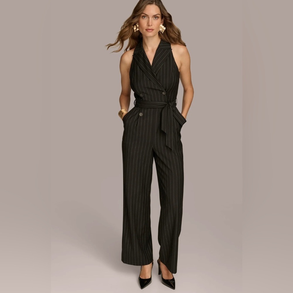 Donna Karan Black Halter Jumpsuit with Palazzo Legs